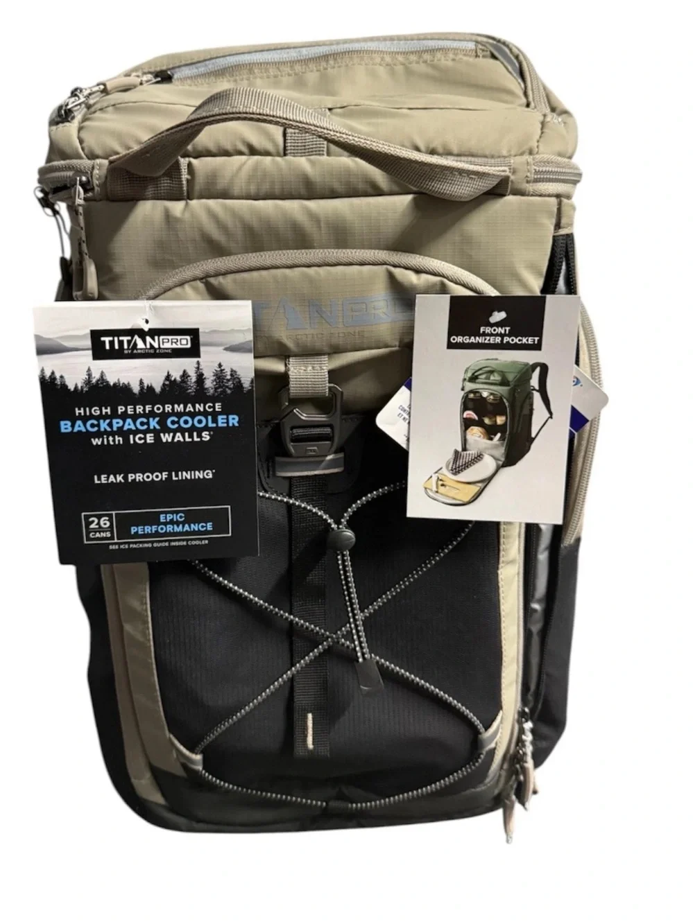 Titan PRO By ARCTIC ZONE Insulated Backpack Cooler w/o Ice Walls (Taupe-Beige)